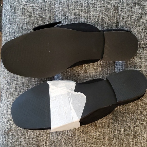 Coutgo Black Bow Knot Square Closed Toe Quilted Faux Suede Flat Mules Size 5.5 - Picture 7 of 9